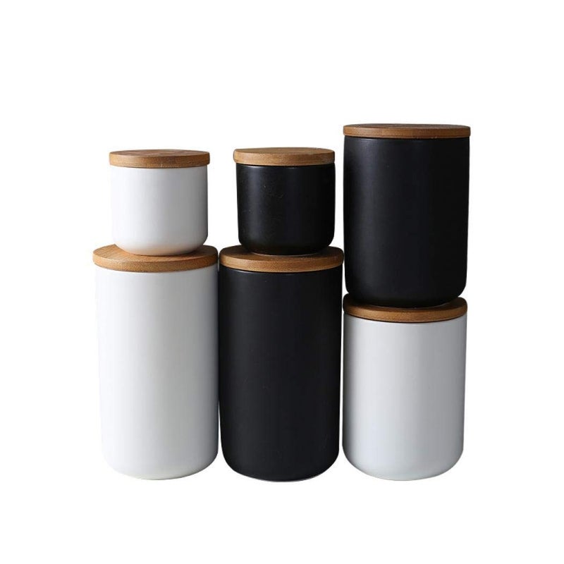 jessie Ceramic Storage Containers with Airtight Seal Bamboo Lids Kitchen Canisters for Sugar Coffee Tea Spice Seasoning (black, 800ml/27 oz) - Image 3